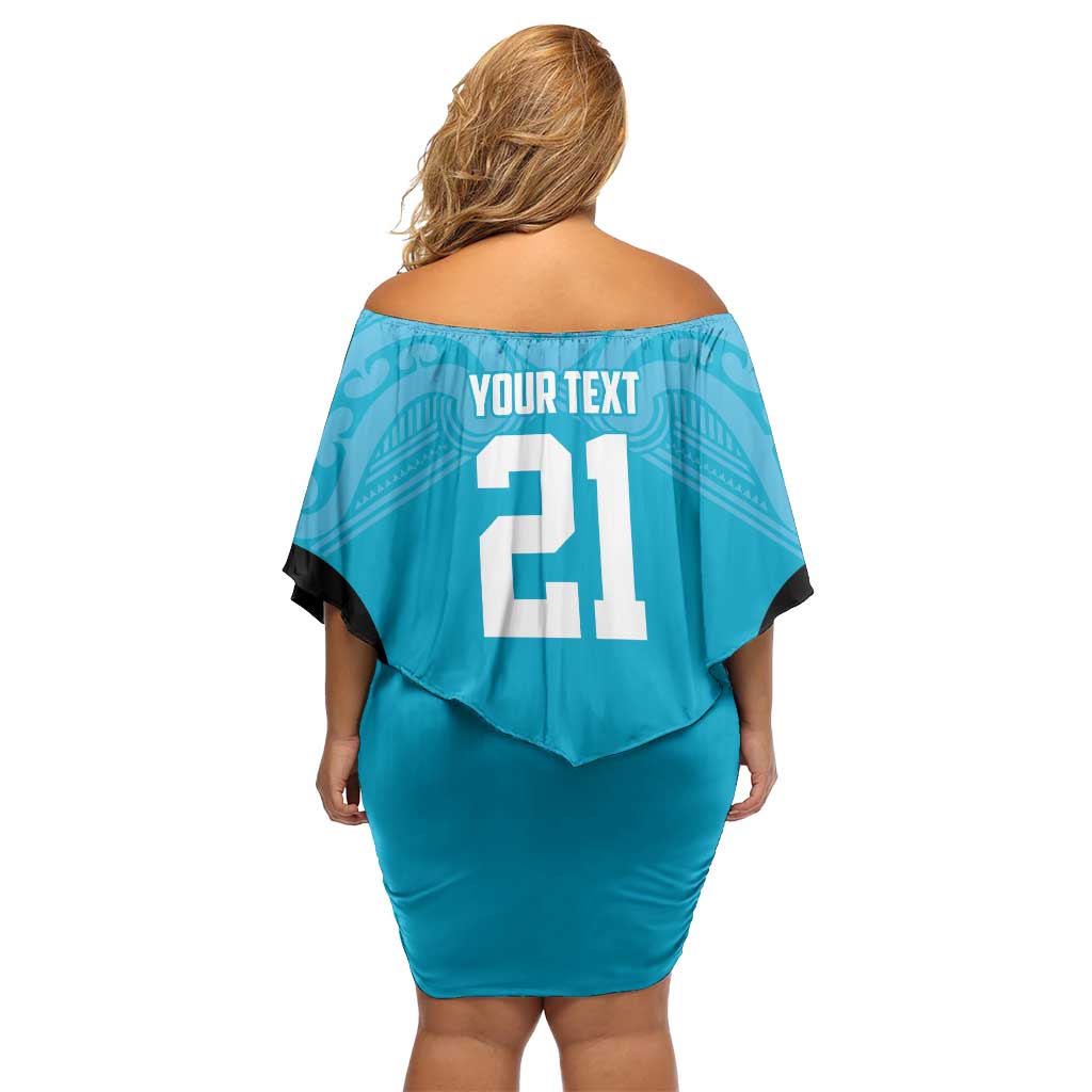 New Zealand Custom Family Matching Off Shoulder Short Dress and Hawaiian Shirt Fire Basketball Maori Tribal Sky Blue - Aussie Hoodie