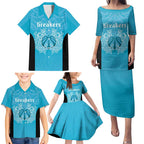 New Zealand Custom Family Matching Puletasi and Hawaiian Shirt Fire Basketball Maori Tribal Sky Blue - Aussie Hoodie