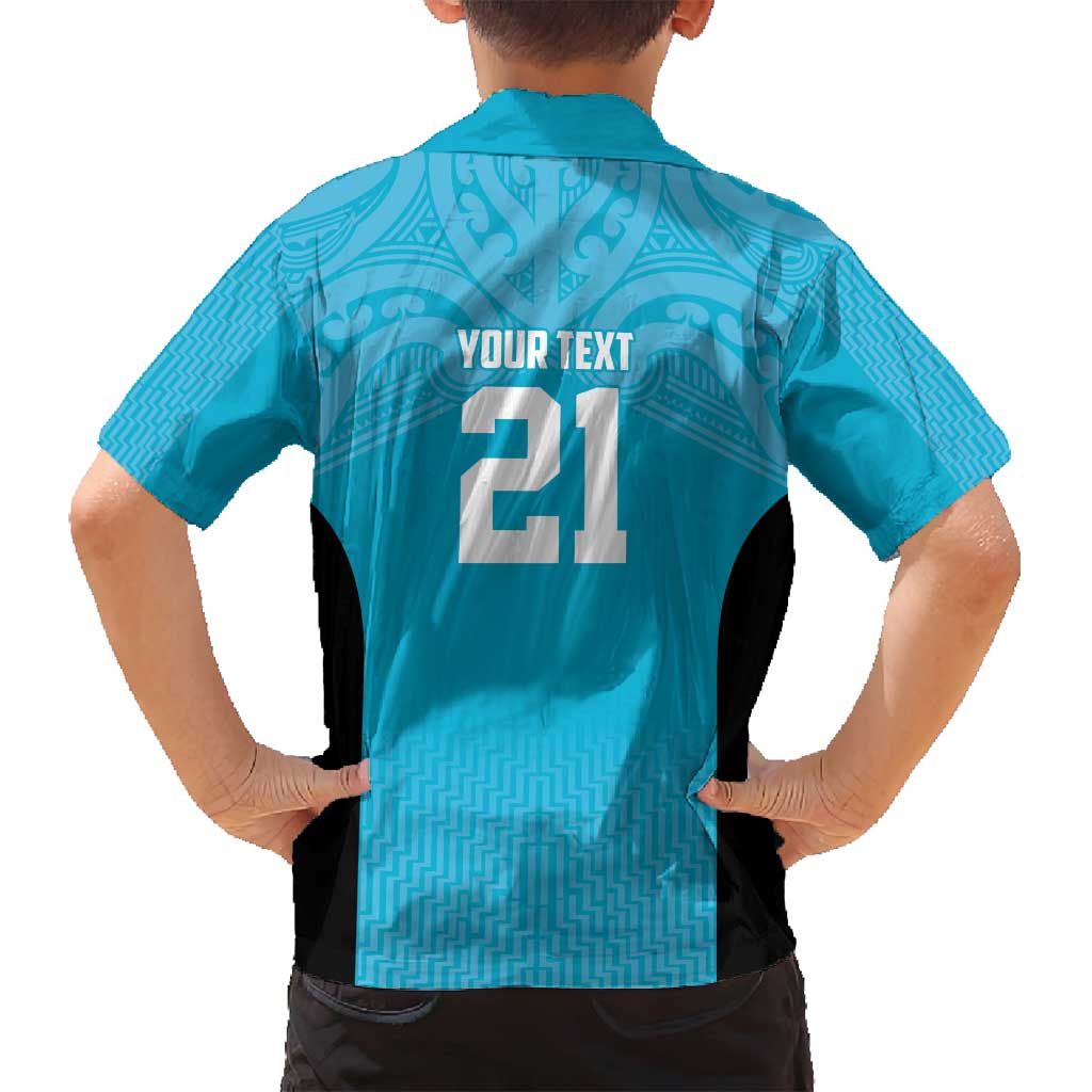 New Zealand Custom Family Matching Puletasi and Hawaiian Shirt Fire Basketball Maori Tribal Sky Blue - Aussie Hoodie