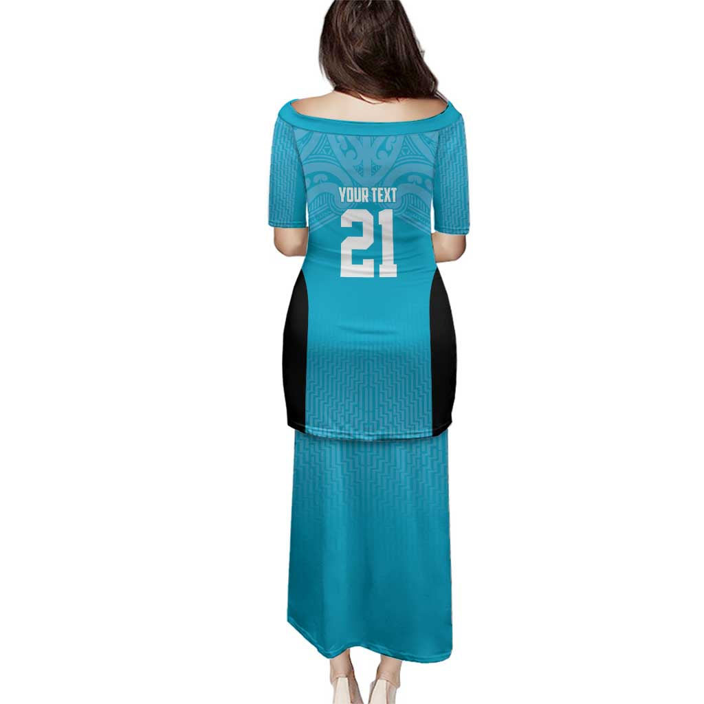 New Zealand Custom Family Matching Puletasi and Hawaiian Shirt Fire Basketball Maori Tribal Sky Blue - Aussie Hoodie