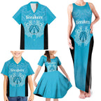New Zealand Custom Family Matching Tank Maxi Dress and Hawaiian Shirt Fire Basketball Maori Tribal Sky Blue - Aussie Hoodie