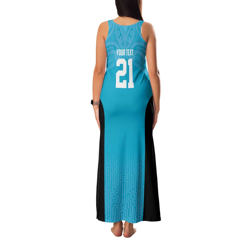 New Zealand Custom Family Matching Tank Maxi Dress and Hawaiian Shirt Fire Basketball Maori Tribal Sky Blue - Aussie Hoodie