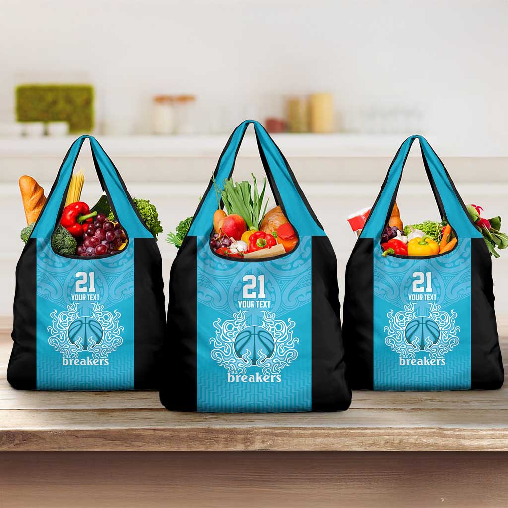 New Zealand Custom Grocery Bag Fire Basketball Maori Tribal Sky Blue - Aussie Hoodie