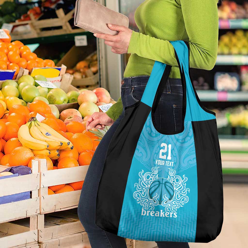New Zealand Custom Grocery Bag Fire Basketball Maori Tribal Sky Blue - Aussie Hoodie