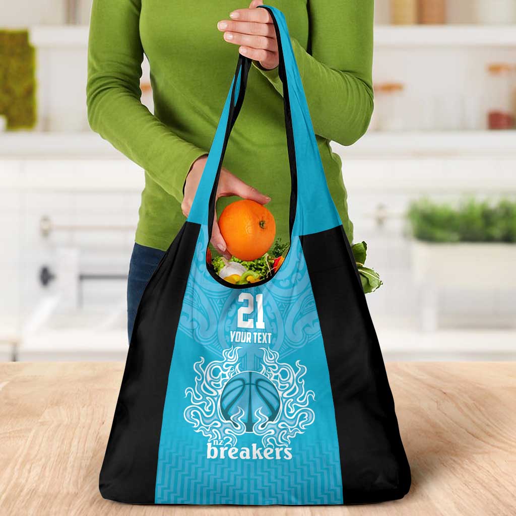 New Zealand Custom Grocery Bag Fire Basketball Maori Tribal Sky Blue - Aussie Hoodie