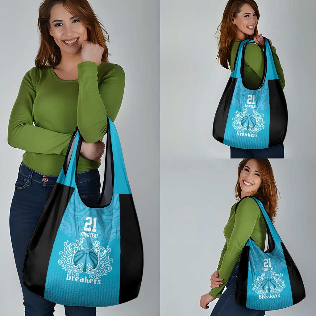 New Zealand Custom Grocery Bag Fire Basketball Maori Tribal Sky Blue - Aussie Hoodie