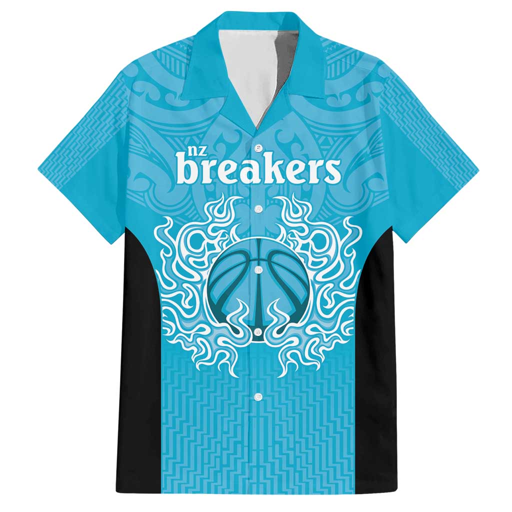 New Zealand Custom Hawaiian Shirt Fire Basketball Maori Tribal Sky Blue - Aussie Hoodie