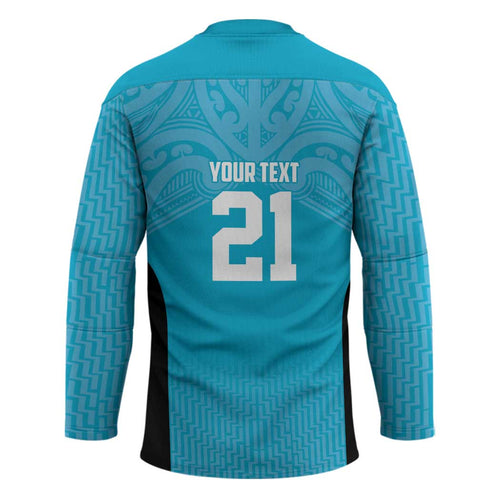 New Zealand Custom Hockey Jersey Fire Basketball Maori Tribal Sky Blue - Aussie Hoodie