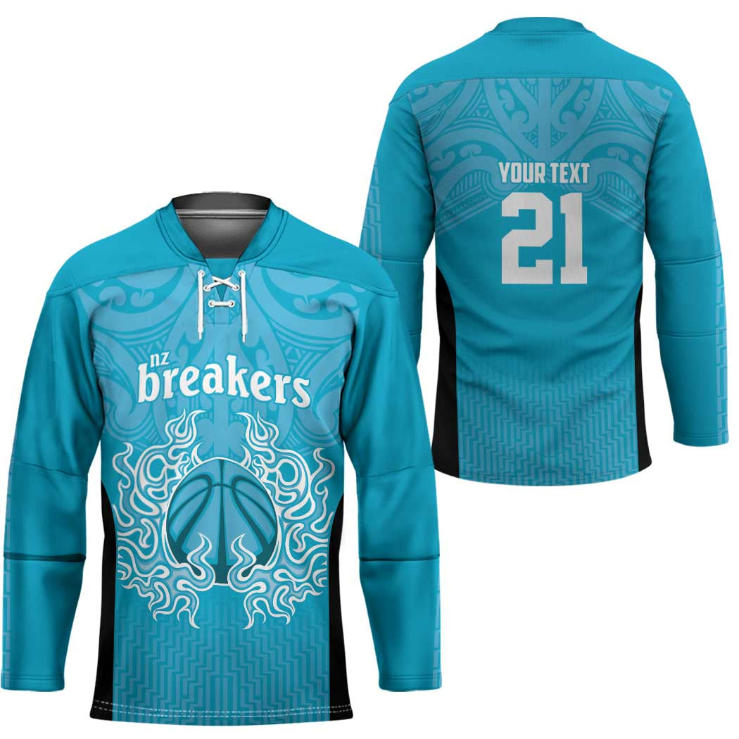 New Zealand Custom Hockey Jersey Fire Basketball Maori Tribal Sky Blue - Aussie Hoodie