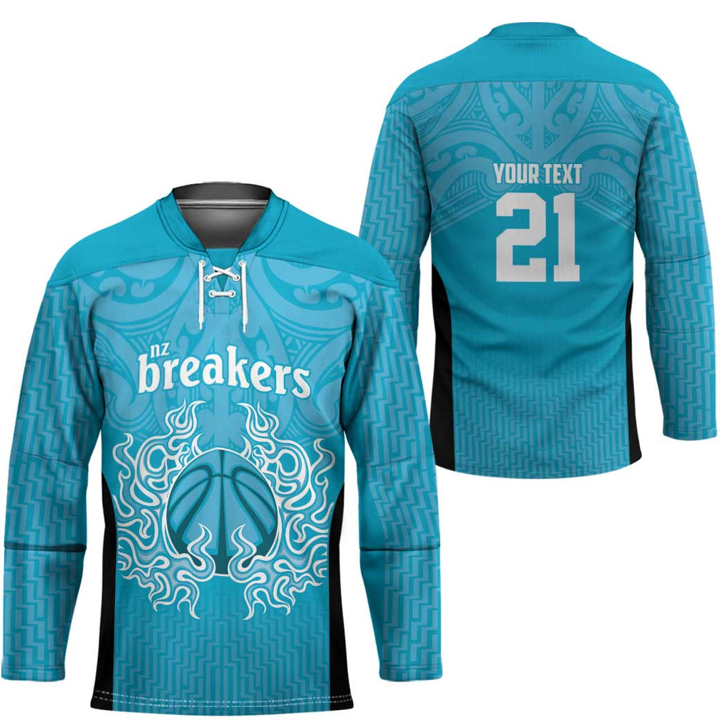 New Zealand Custom Hockey Jersey Fire Basketball Maori Tribal Sky Blue - Aussie Hoodie