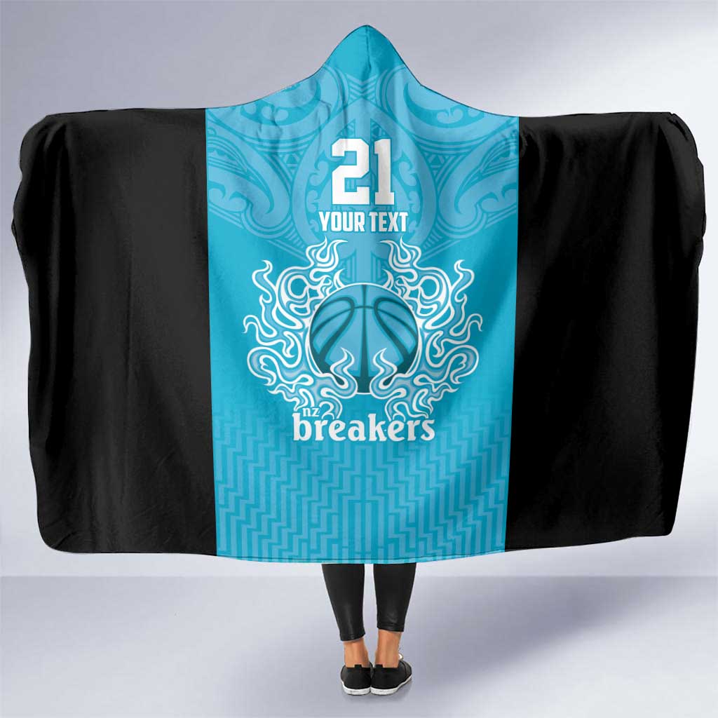New Zealand Custom Hooded Blanket Fire Basketball Maori Tribal Sky Blue - Aussie Hoodie