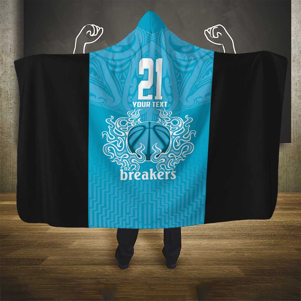 New Zealand Custom Hooded Blanket Fire Basketball Maori Tribal Sky Blue - Aussie Hoodie