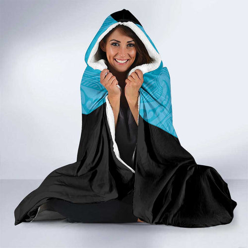 New Zealand Custom Hooded Blanket Fire Basketball Maori Tribal Sky Blue - Aussie Hoodie