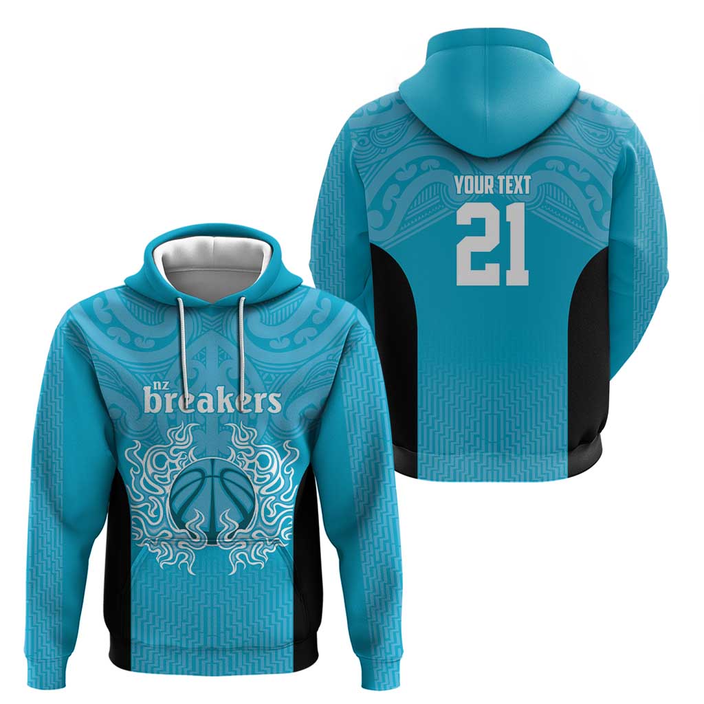 New Zealand Custom Hoodie Fire Basketball Maori Tribal Sky Blue - Aussie Hoodie