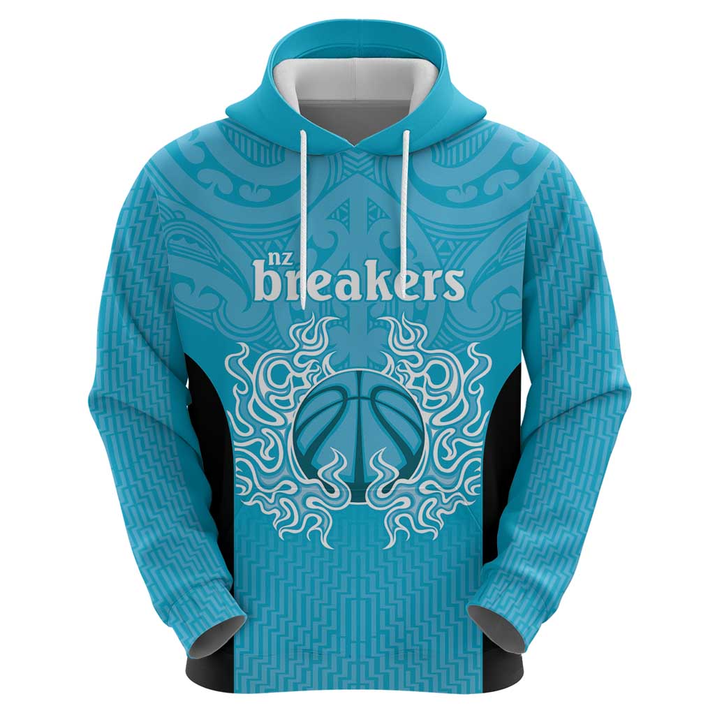 New Zealand Custom Hoodie Fire Basketball Maori Tribal Sky Blue - Aussie Hoodie