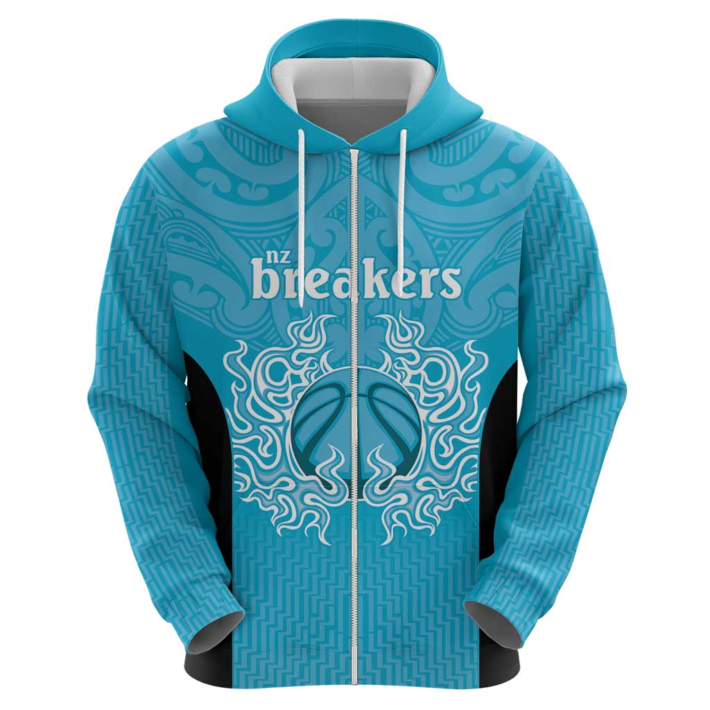 New Zealand Custom Hoodie Fire Basketball Maori Tribal Sky Blue - Aussie Hoodie