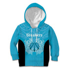 New Zealand Custom Kid Hoodie Fire Basketball Maori Tribal Sky Blue - Aussie Hoodie