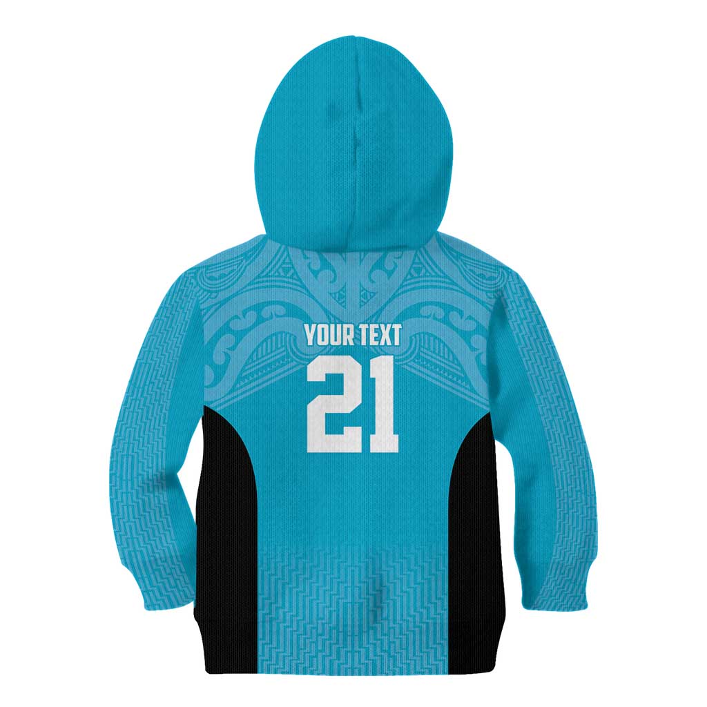 New Zealand Custom Kid Hoodie Fire Basketball Maori Tribal Sky Blue - Aussie Hoodie