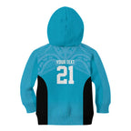 New Zealand Custom Kid Hoodie Fire Basketball Maori Tribal Sky Blue - Aussie Hoodie