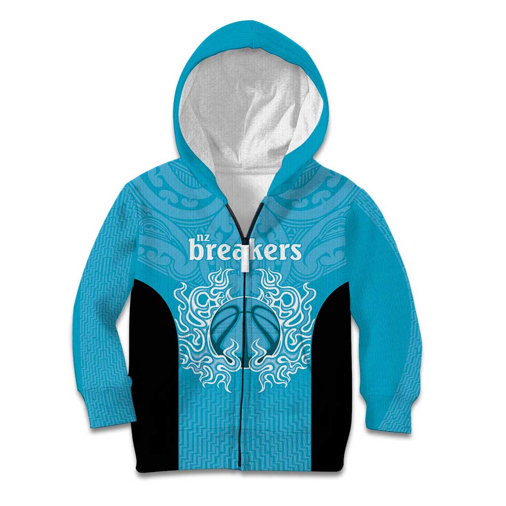 New Zealand Custom Kid Hoodie Fire Basketball Maori Tribal Sky Blue - Aussie Hoodie