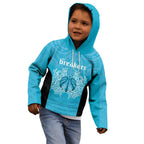 New Zealand Custom Kid Hoodie Fire Basketball Maori Tribal Sky Blue - Aussie Hoodie