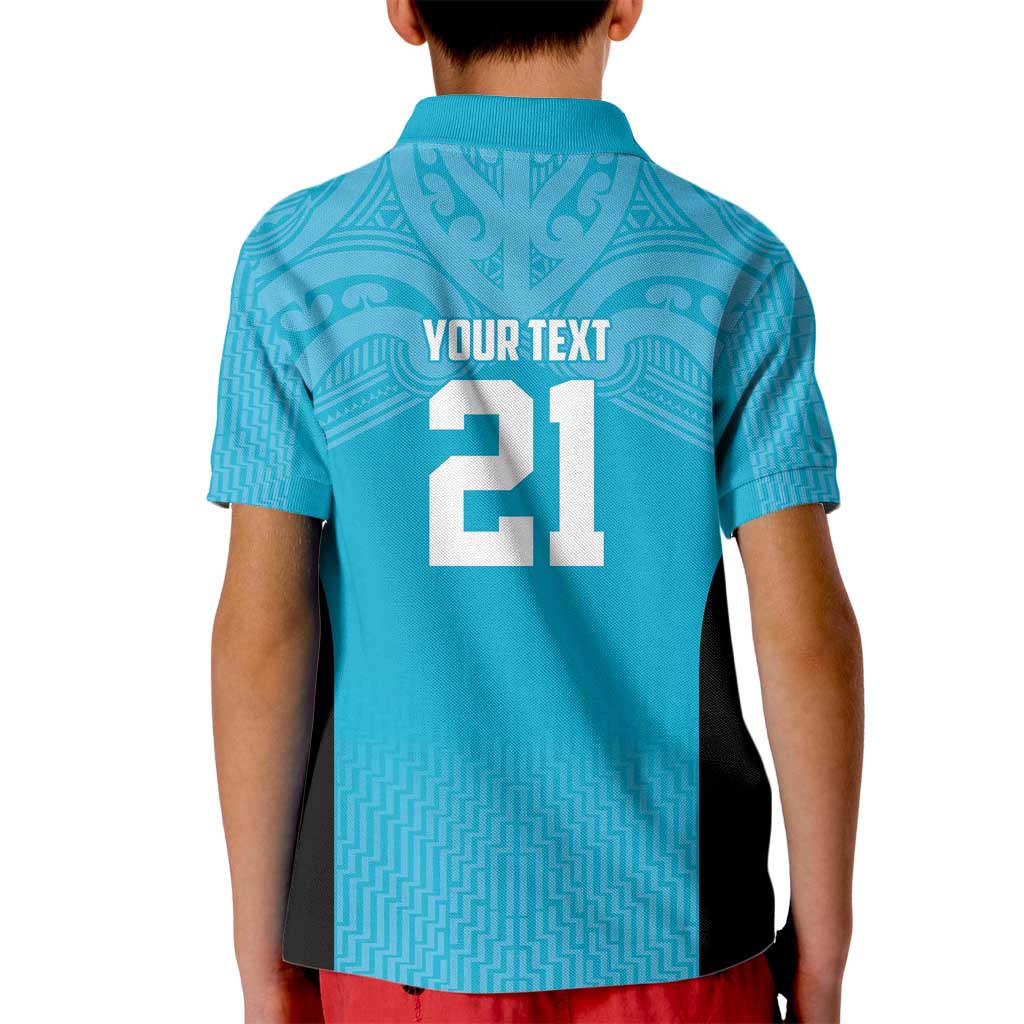 New Zealand Custom Kid Polo Shirt Fire Basketball Maori Tribal Sky Blue - Aussie Hoodie