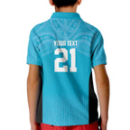 New Zealand Custom Kid Polo Shirt Fire Basketball Maori Tribal Sky Blue - Aussie Hoodie