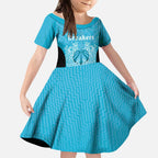 New Zealand Custom Kid Short Sleeve Dress Fire Basketball Maori Tribal Sky Blue - Aussie Hoodie