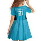 New Zealand Custom Kid Short Sleeve Dress Fire Basketball Maori Tribal Sky Blue - Aussie Hoodie