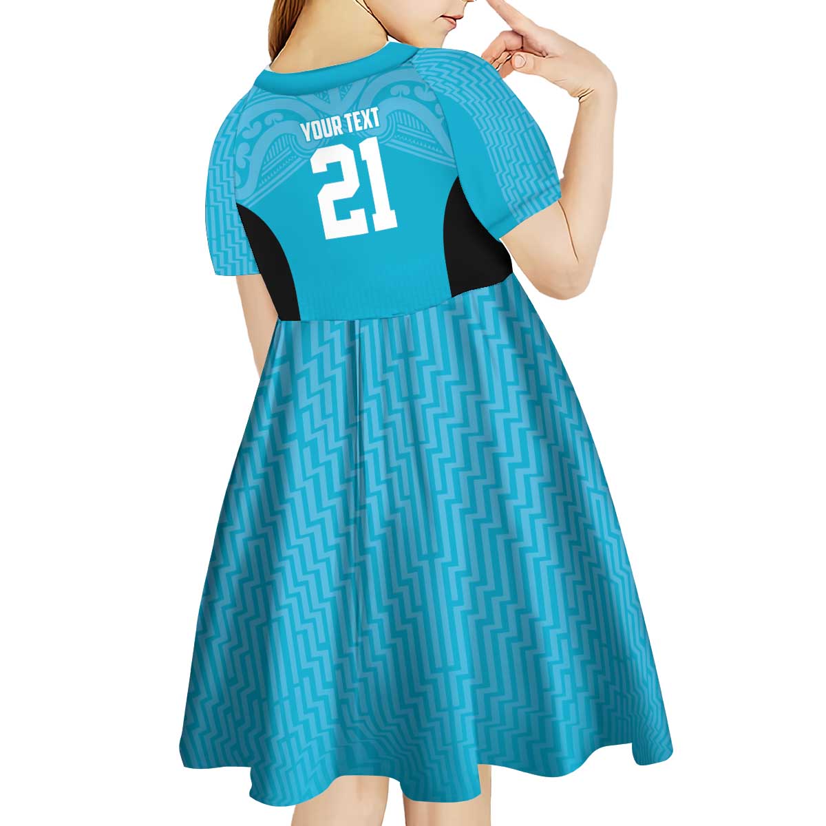 New Zealand Custom Kid Short Sleeve Dress Fire Basketball Maori Tribal Sky Blue - Aussie Hoodie