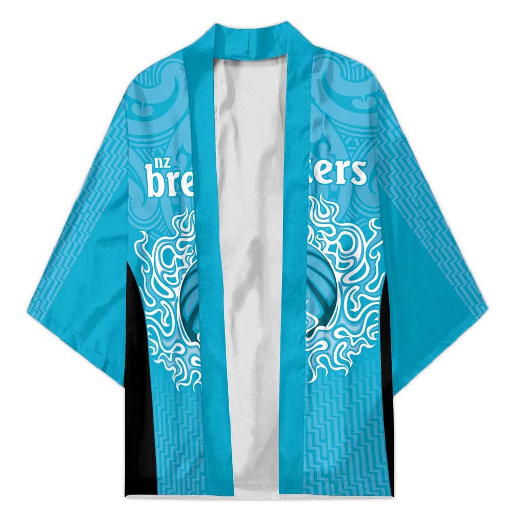 New Zealand Custom Kimono Fire Basketball Maori Tribal Sky Blue - Aussie Hoodie