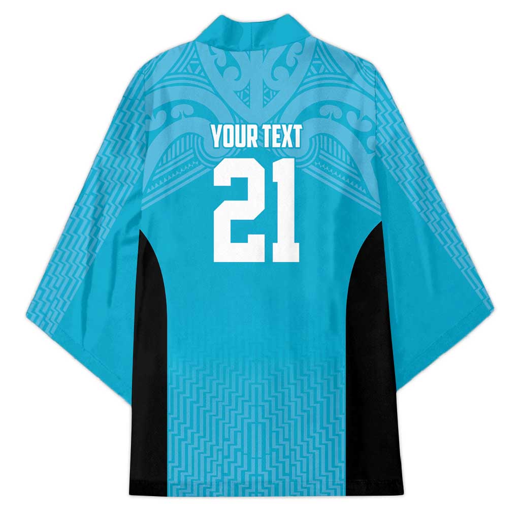 New Zealand Custom Kimono Fire Basketball Maori Tribal Sky Blue - Aussie Hoodie