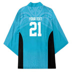 New Zealand Custom Kimono Fire Basketball Maori Tribal Sky Blue - Aussie Hoodie