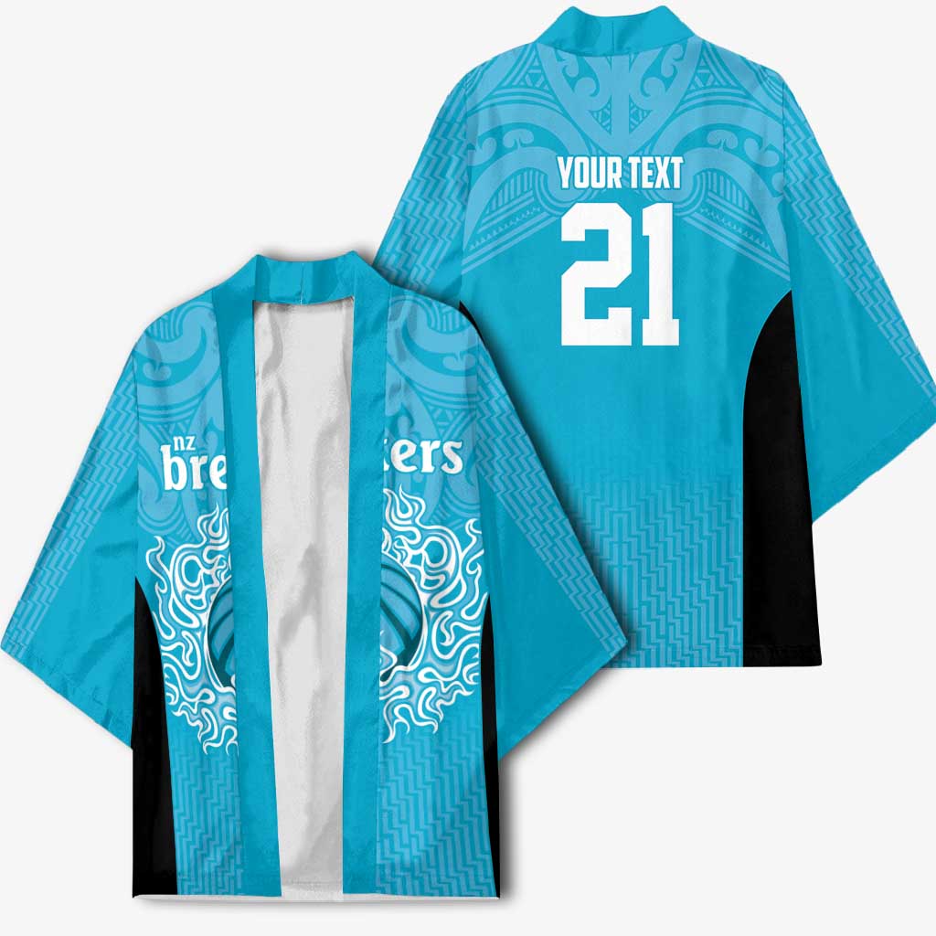 New Zealand Custom Kimono Fire Basketball Maori Tribal Sky Blue - Aussie Hoodie