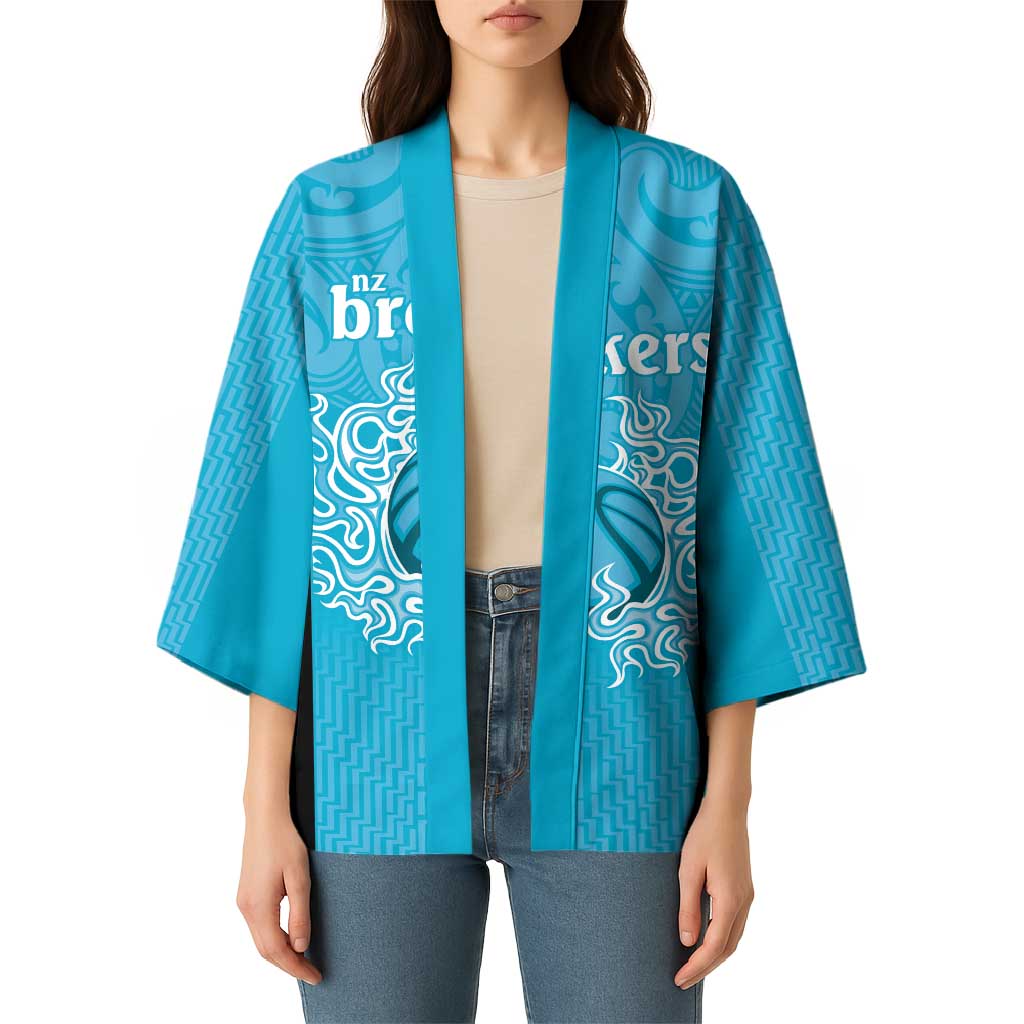 New Zealand Custom Kimono Fire Basketball Maori Tribal Sky Blue - Aussie Hoodie