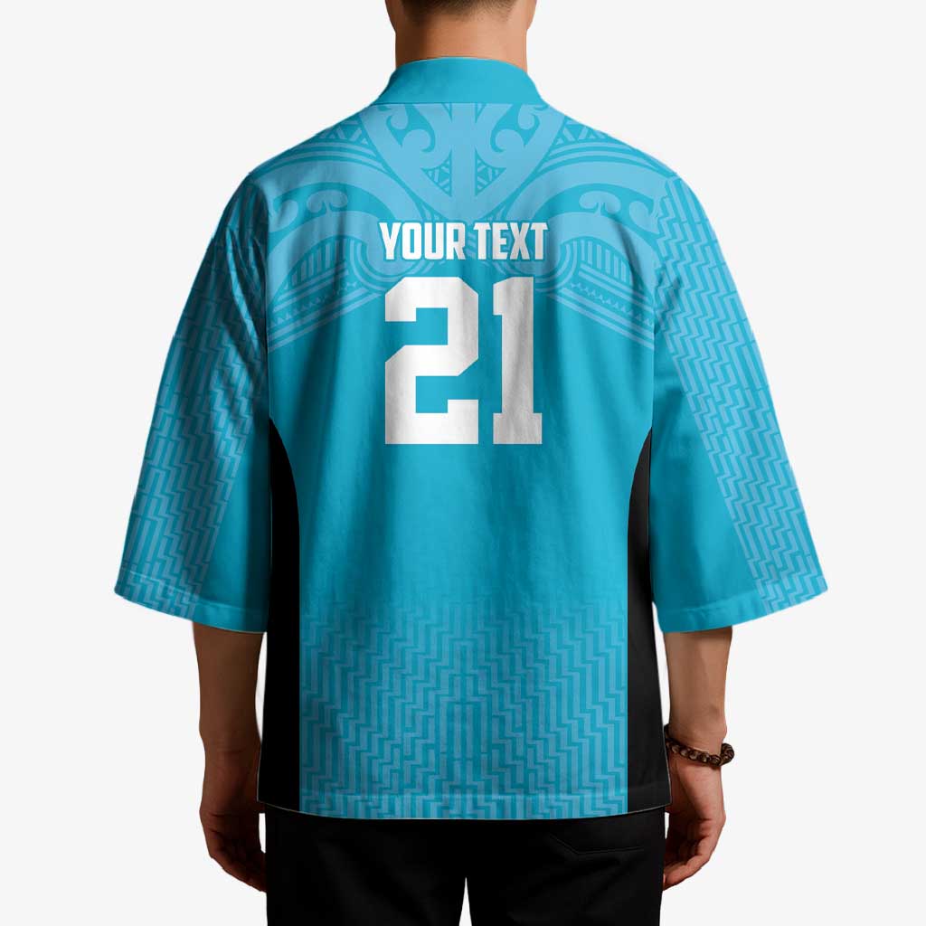 New Zealand Custom Kimono Fire Basketball Maori Tribal Sky Blue - Aussie Hoodie