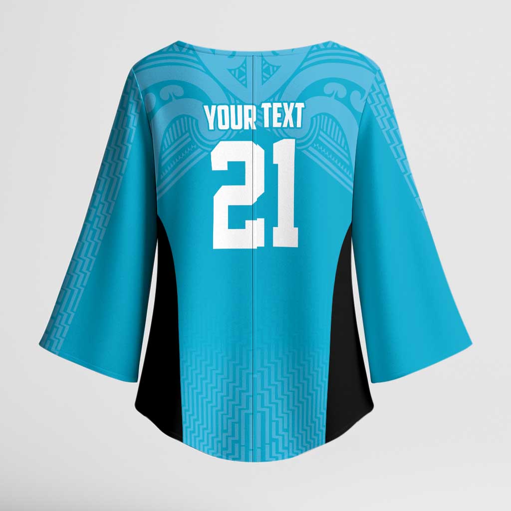 New Zealand Custom Kimono Sleeve Blouse Fire Basketball Maori Tribal Sky Blue - Aussie Hoodie