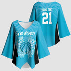 New Zealand Custom Kimono Sleeve Blouse Fire Basketball Maori Tribal Sky Blue - Aussie Hoodie