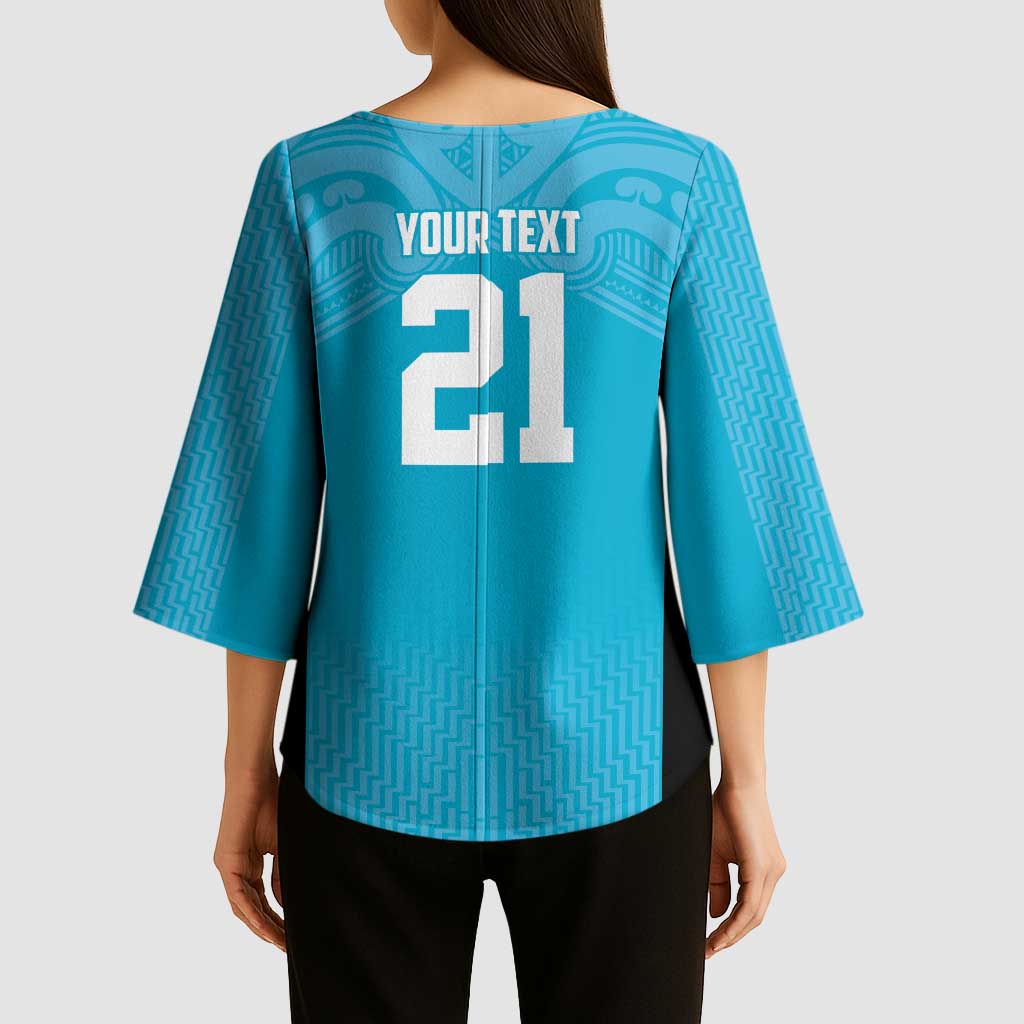 New Zealand Custom Kimono Sleeve Blouse Fire Basketball Maori Tribal Sky Blue - Aussie Hoodie