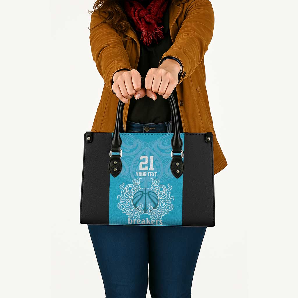 New Zealand Custom Leather Bag Fire Basketball Maori Tribal Sky Blue - Aussie Hoodie