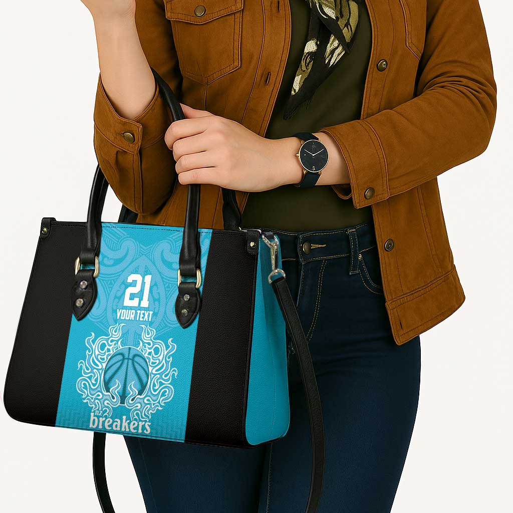 New Zealand Custom Leather Bag Fire Basketball Maori Tribal Sky Blue - Aussie Hoodie