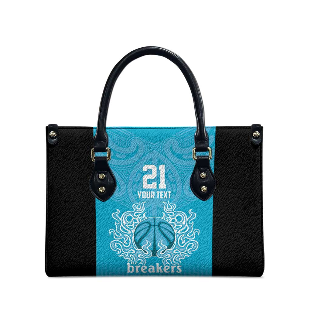 New Zealand Custom Leather Bag Fire Basketball Maori Tribal Sky Blue - Aussie Hoodie