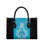 New Zealand Custom Leather Bag Fire Basketball Maori Tribal Sky Blue - Aussie Hoodie