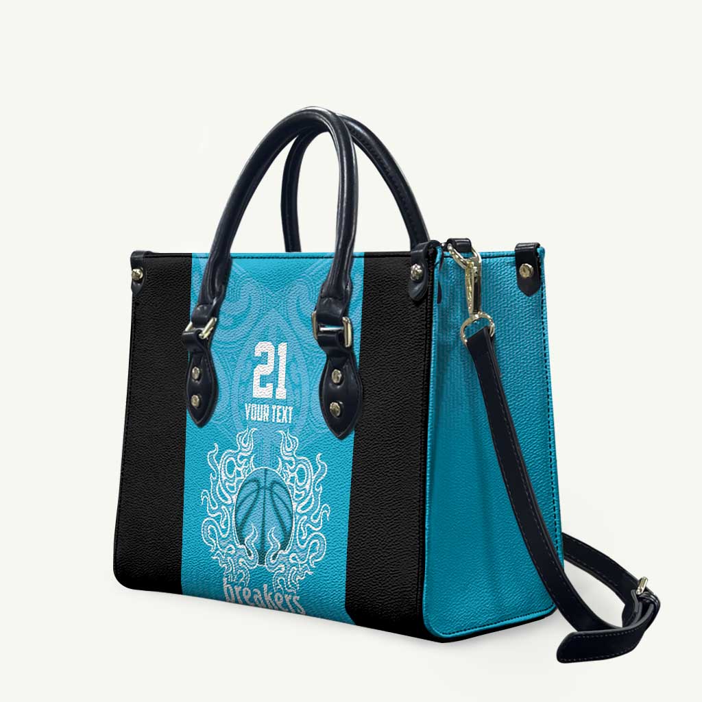 New Zealand Custom Leather Bag Fire Basketball Maori Tribal Sky Blue - Aussie Hoodie