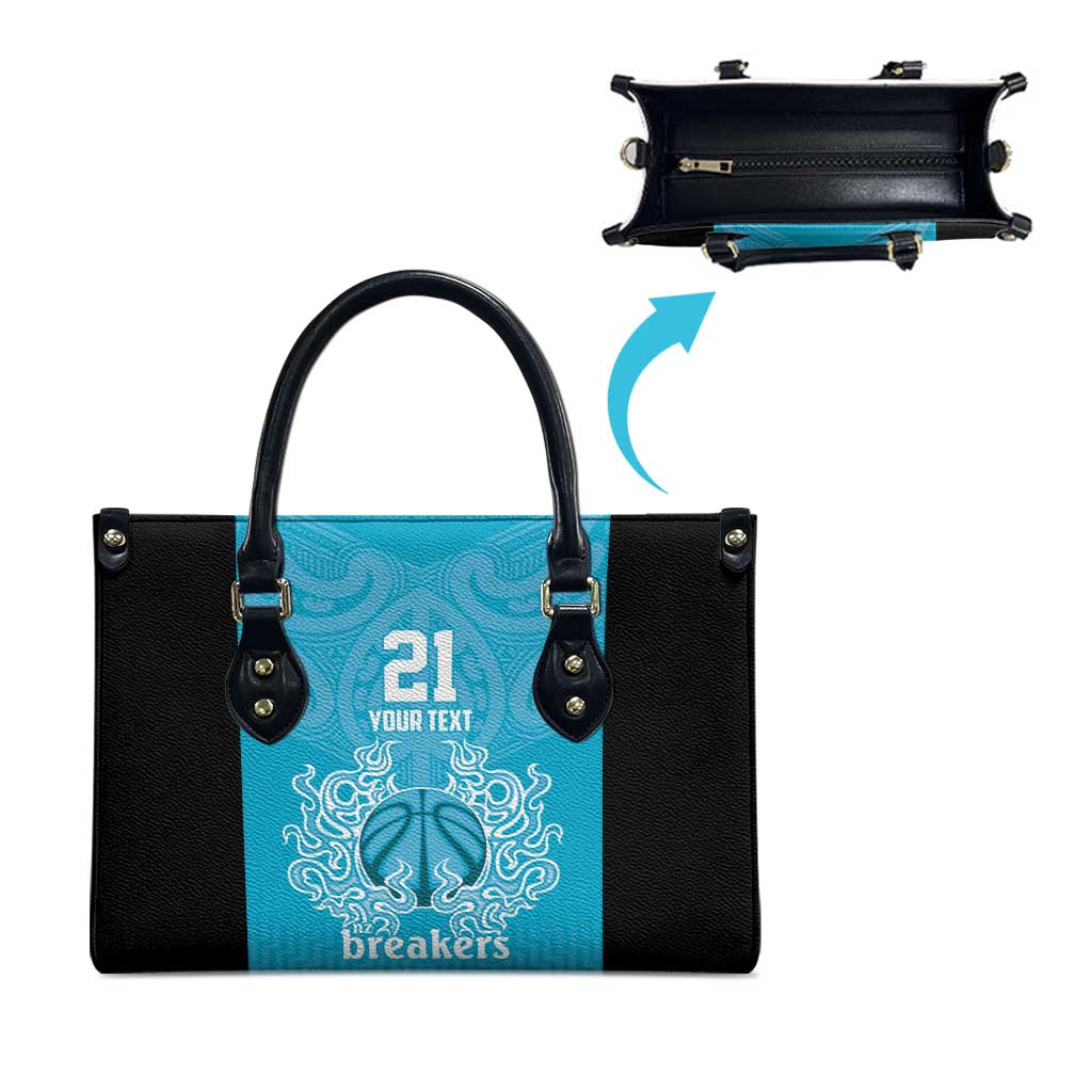 New Zealand Custom Leather Bag Fire Basketball Maori Tribal Sky Blue - Aussie Hoodie