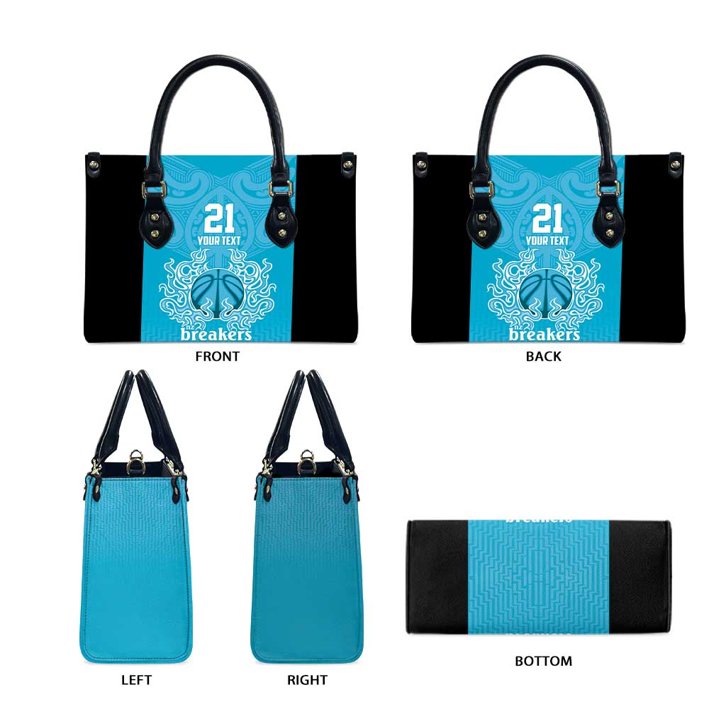 New Zealand Custom Leather Bag Fire Basketball Maori Tribal Sky Blue - Aussie Hoodie