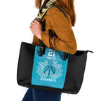 New Zealand Custom Leather Tote Bag Fire Basketball Maori Tribal Sky Blue - Aussie Hoodie