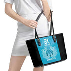 New Zealand Custom Leather Tote Bag Fire Basketball Maori Tribal Sky Blue - Aussie Hoodie