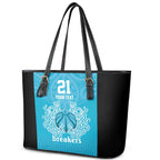 New Zealand Custom Leather Tote Bag Fire Basketball Maori Tribal Sky Blue - Aussie Hoodie