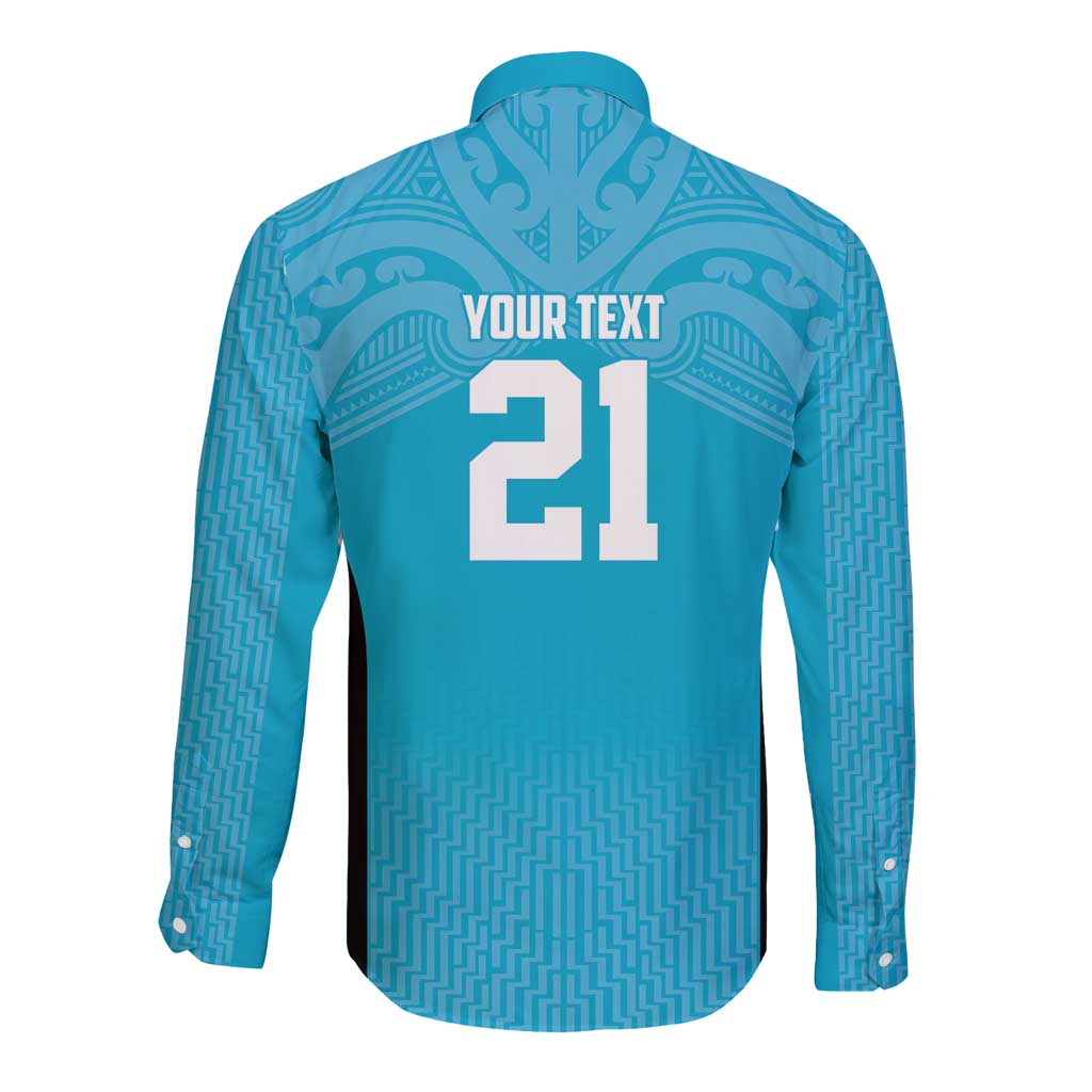 New Zealand Custom Long Sleeve Button Shirt Fire Basketball Maori Tribal Sky Blue - Aussie Hoodie
